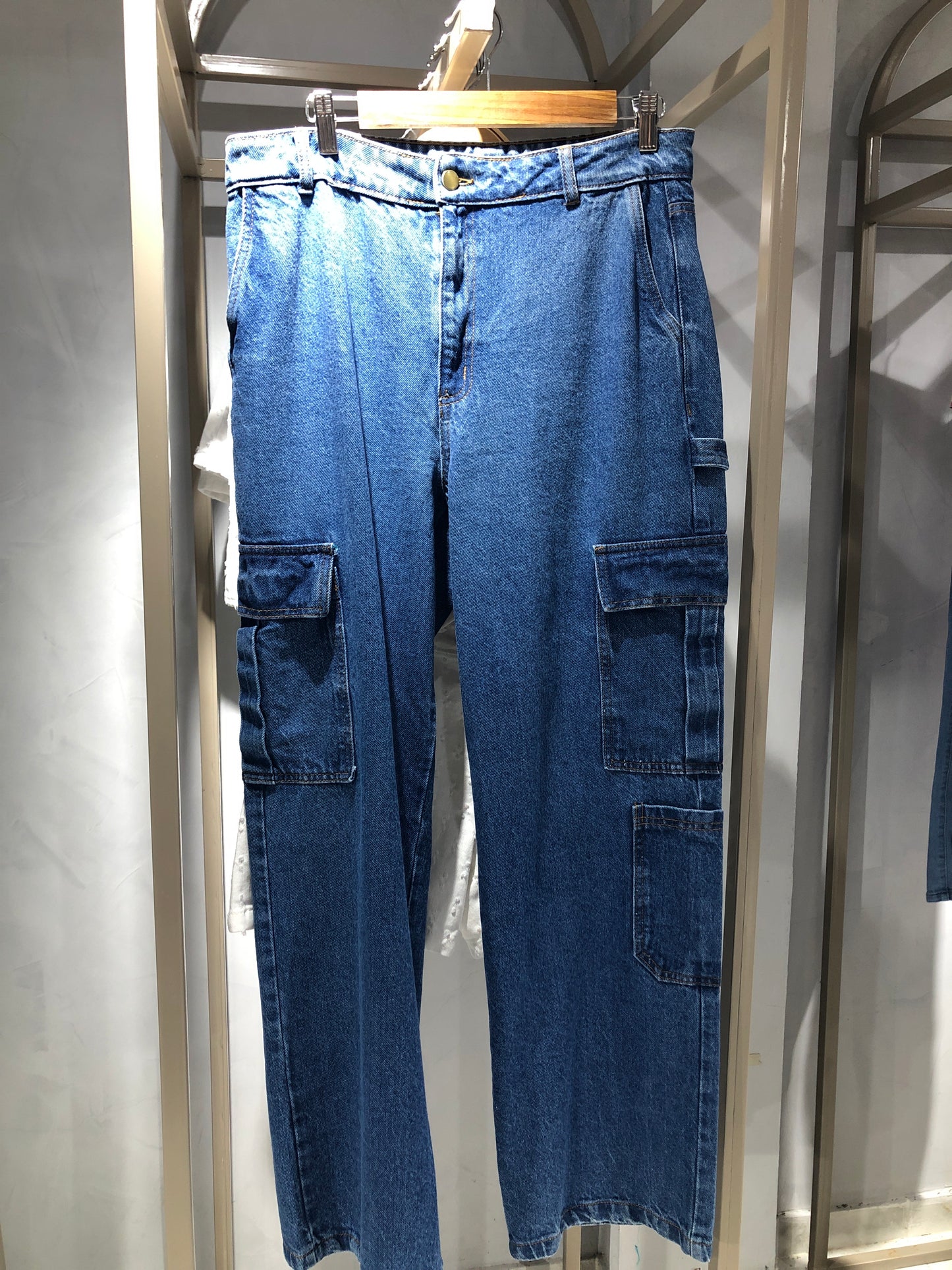 Jeans Cargo Dama Azul Medio