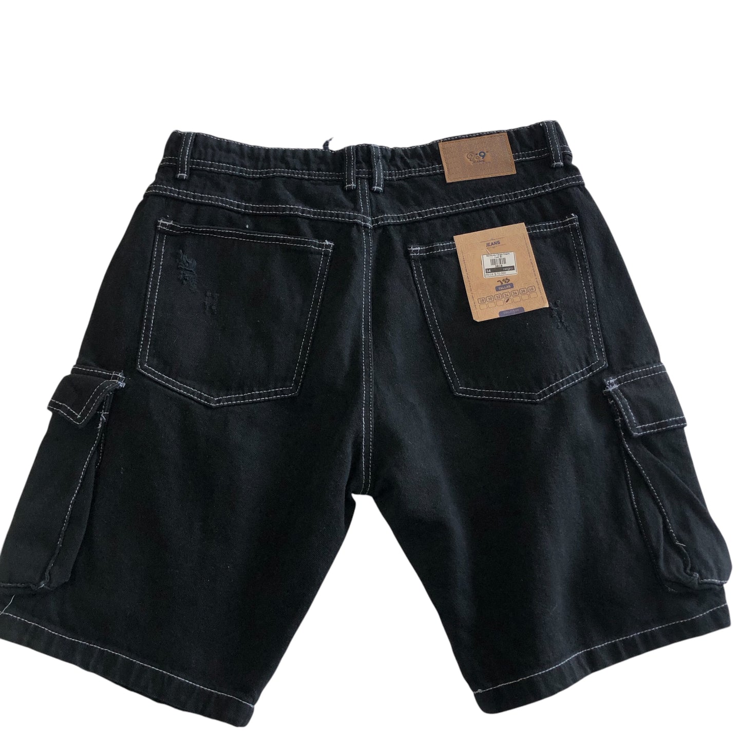 Bermuda Cargo Negra Hilo Blanco