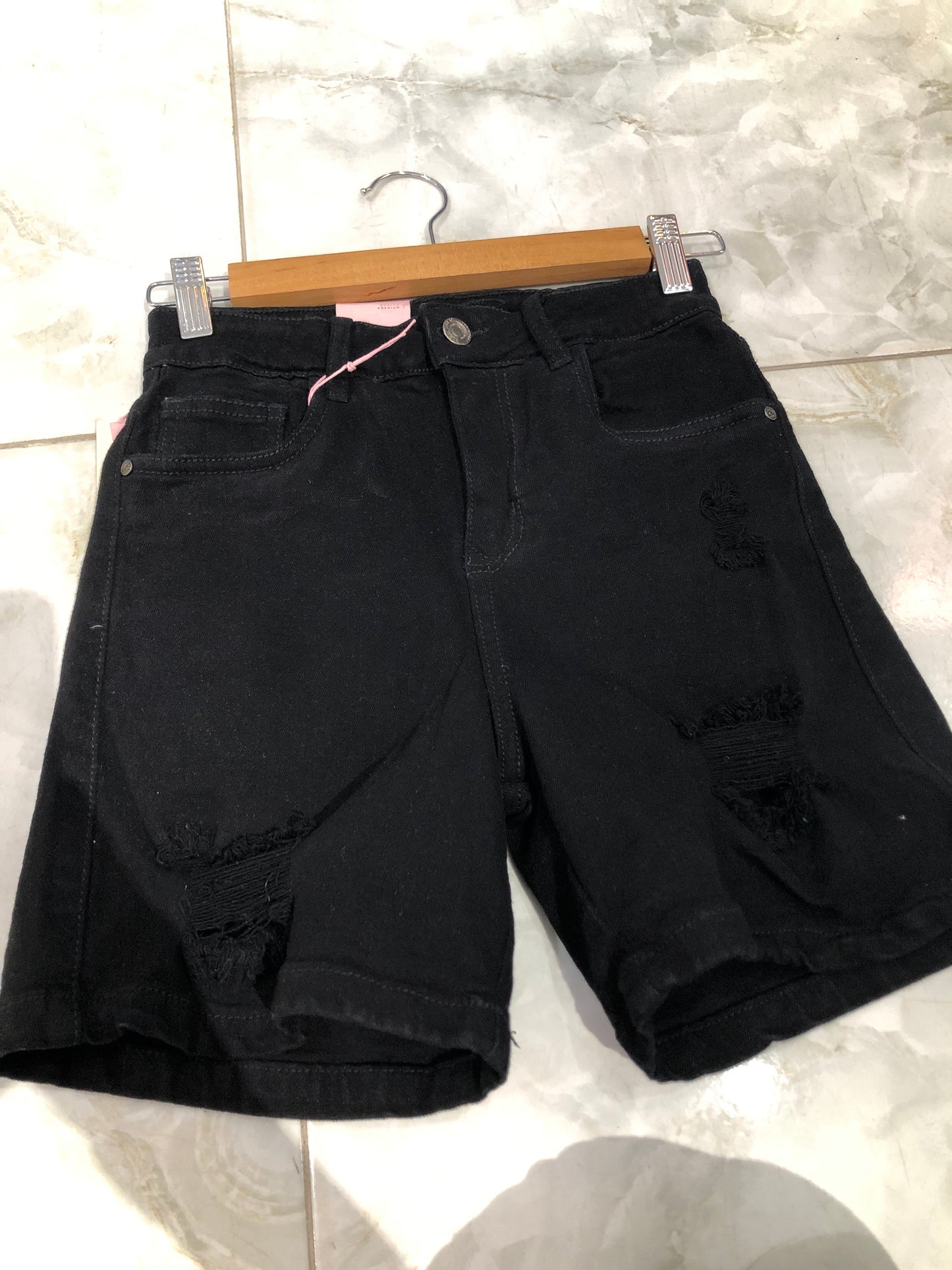 Bermuda Jeans Strech Negra Roto Dama Unk