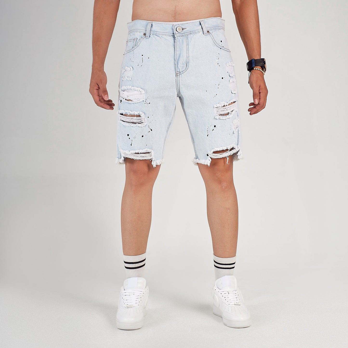 Bermuda Denim Rota con Salpicaduras Unike