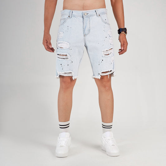 Bermuda Denim Rota con Salpicaduras Unike
