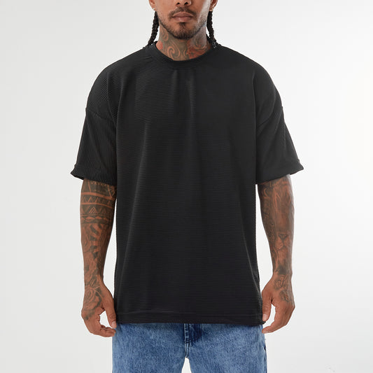 Camiseta negra Oversize textura rib