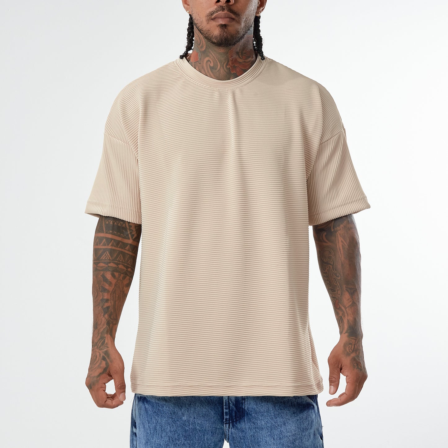 Camiseta beige Oversize textura rib
