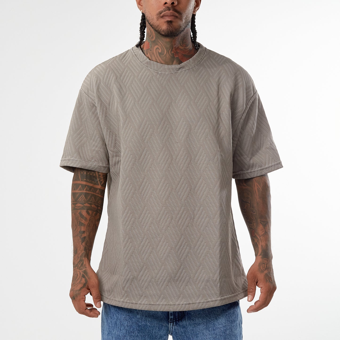 Camiseta Oversized Textura rombo gris