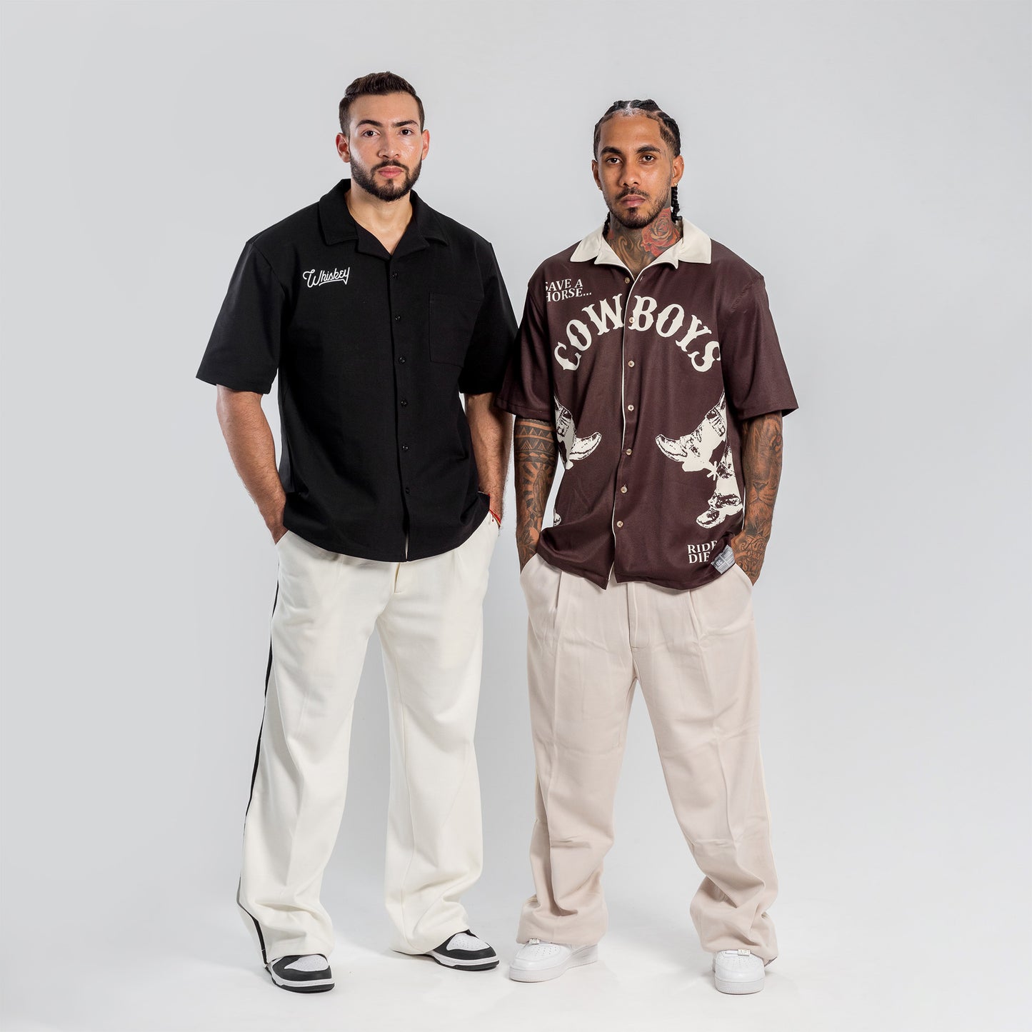 camisa cowboys cafe cuello beige