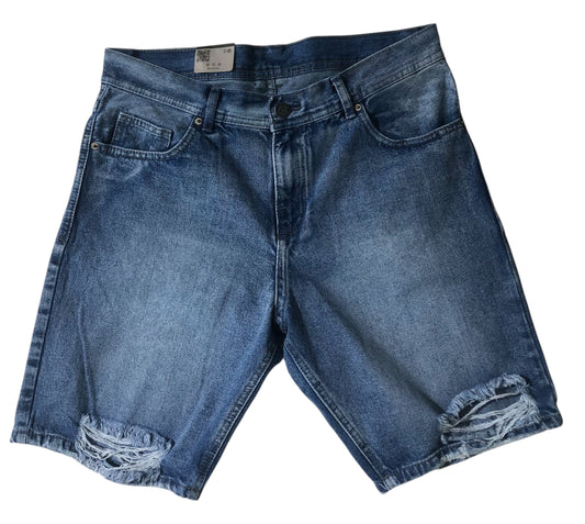 BERMUDA JEAN DESGASTE BLANCO COSTURA GRIS