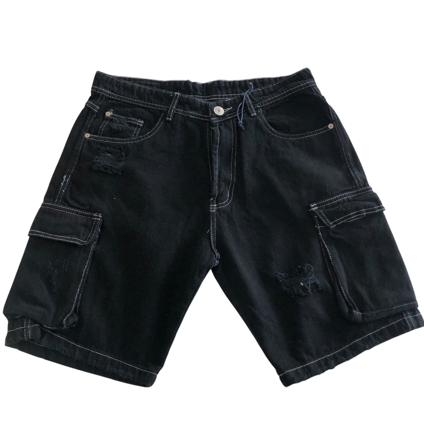 Bermuda Cargo Negra Hilo Blanco