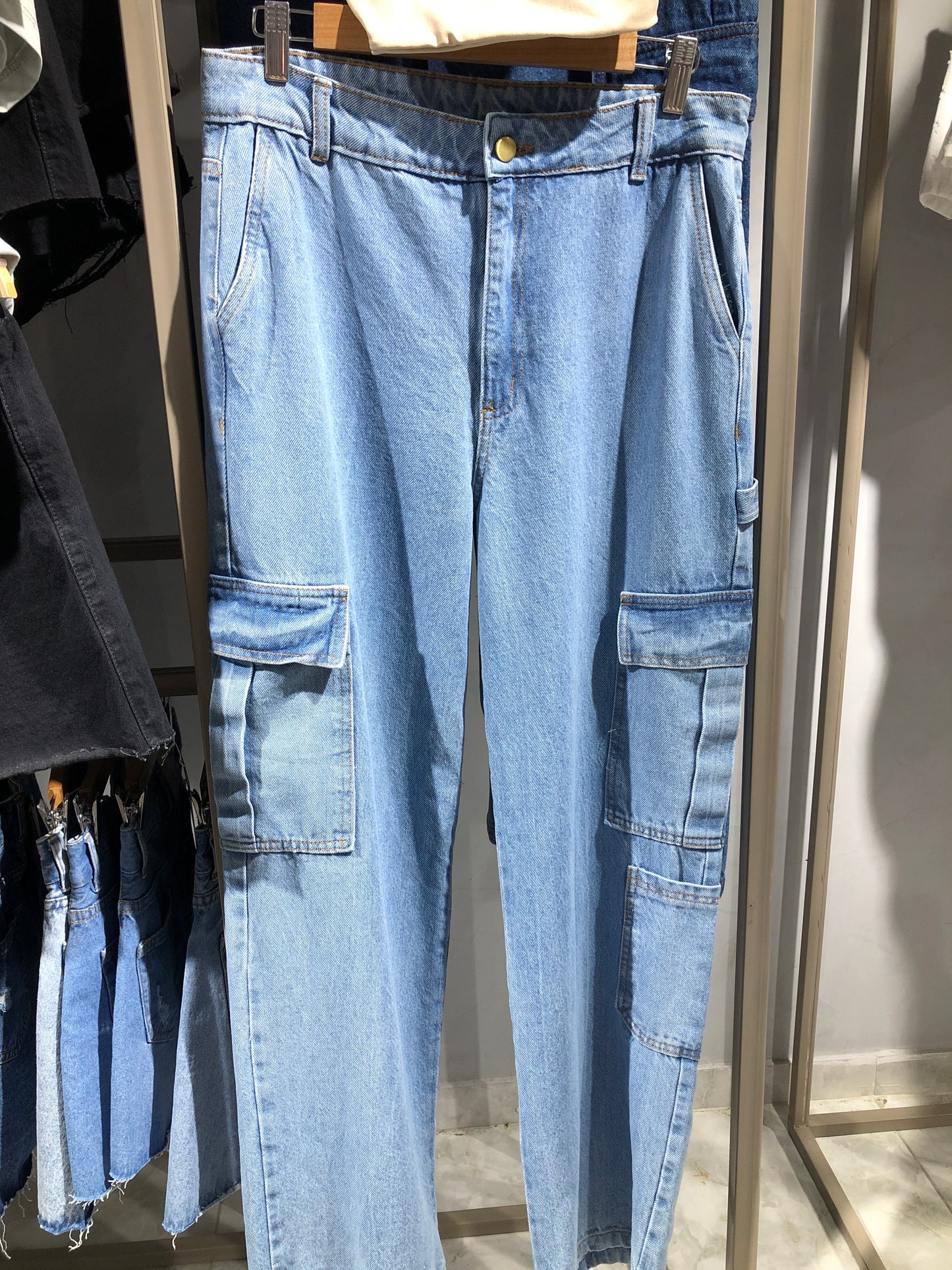 Jeans Cargo Dama Azul Claro