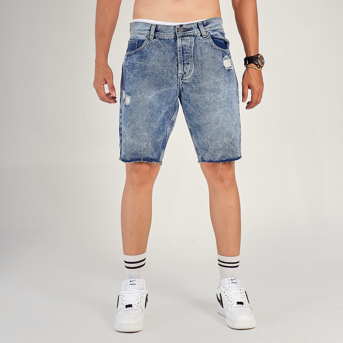 Bermuda Denim Gris Oscura Desgastada Unk