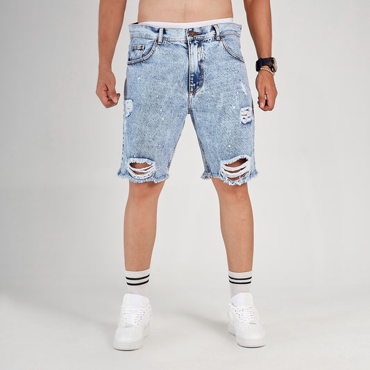 Bermuda Denim Lavado Desgastada con Rotos Unike
