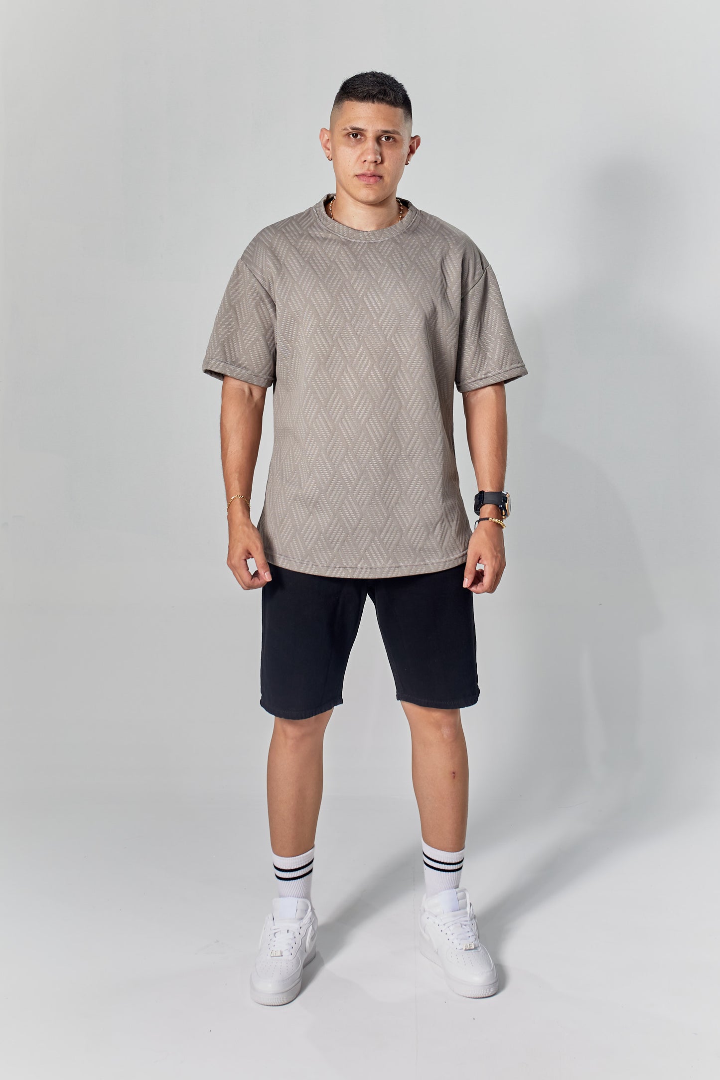 Camiseta Oversized Textura hexagonal gris