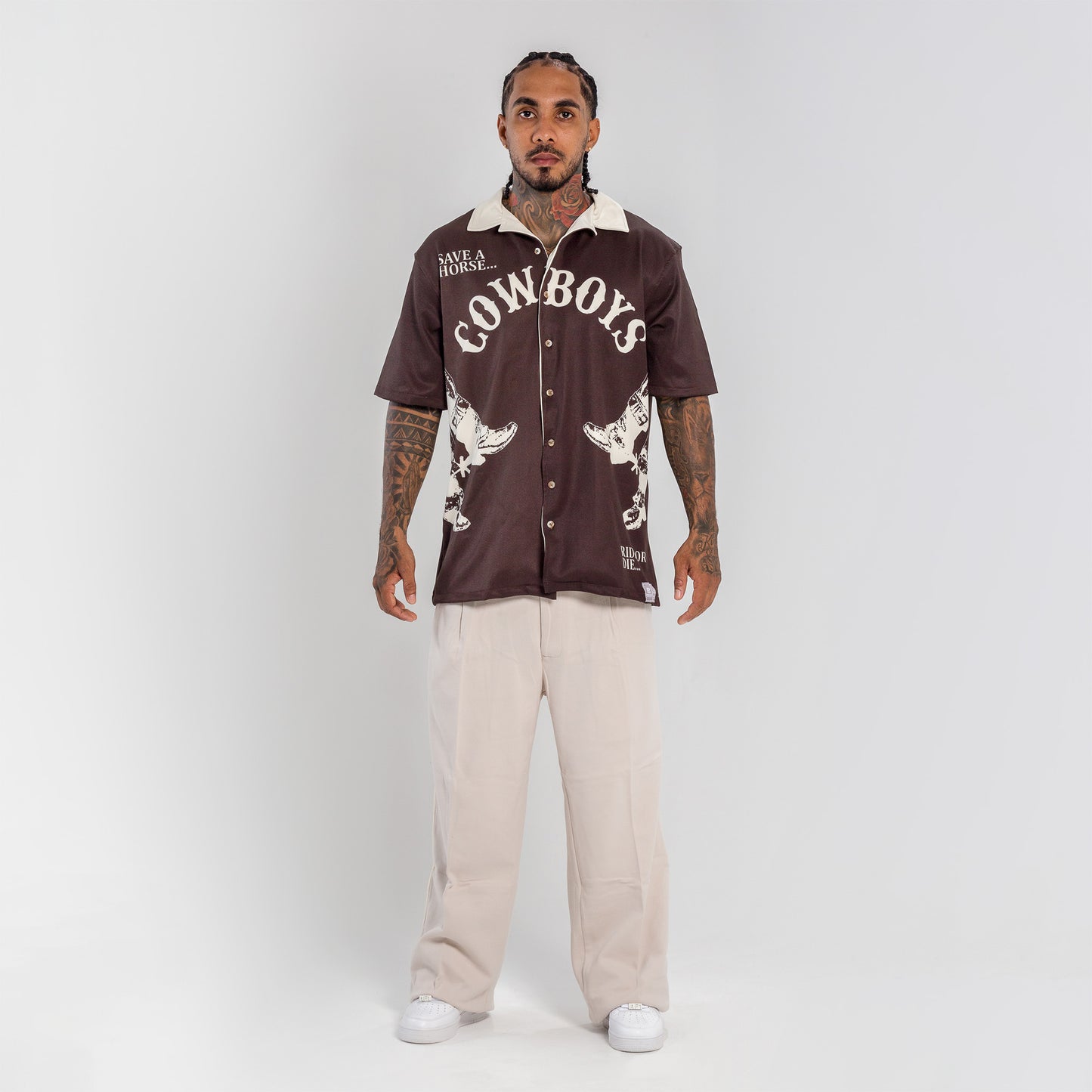 camisa cowboys cafe cuello beige