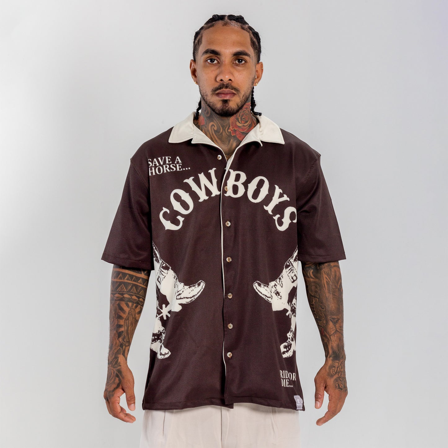 camisa cowboys cafe cuello beige